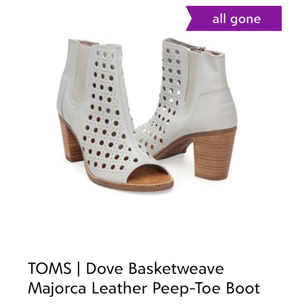 TOMS Basketweave Majorca Leather Peep-toe Bootie Dove white side zip size 7.5